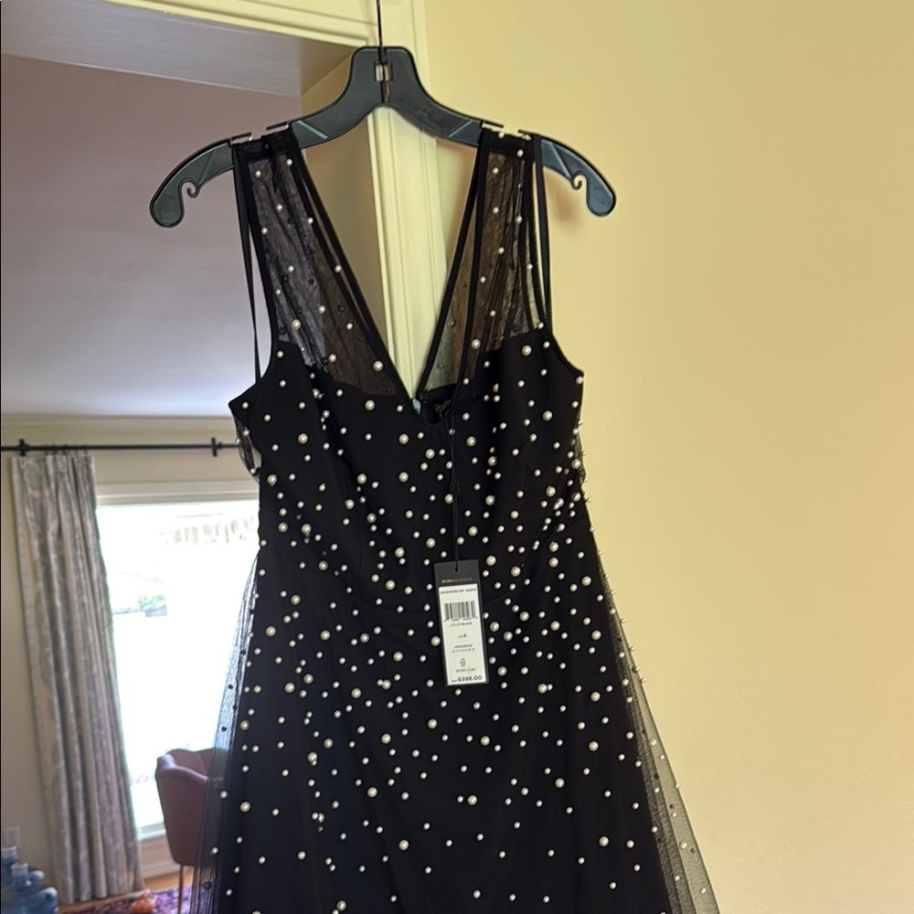BCBGMaxAzria Black and White V-Neck Sleeveless, pearl studded dress